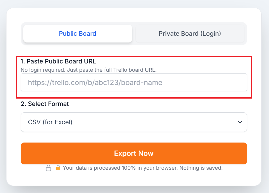 Trello Export Tool Select Format