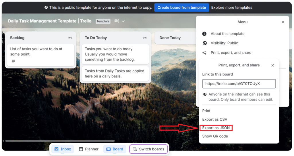 Export as JSON File In Trello